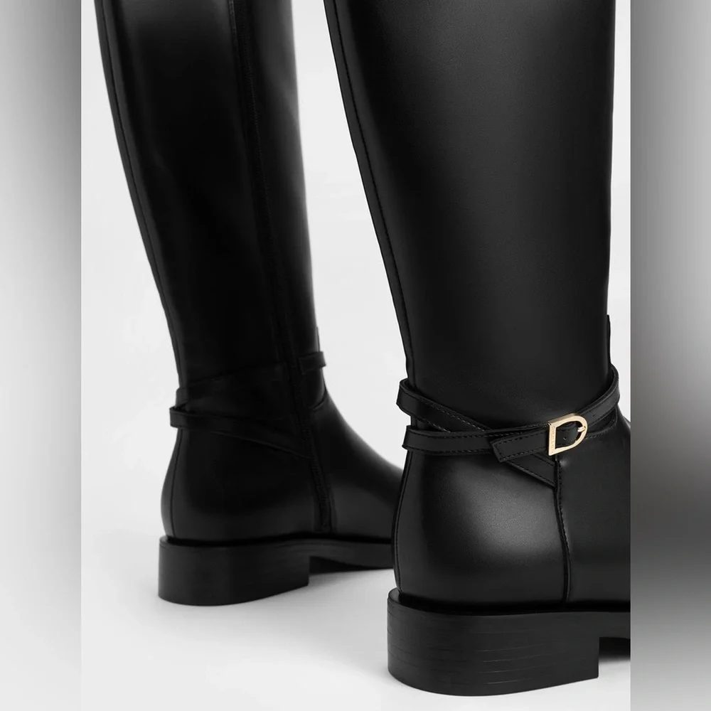 Charles & Keith Belted Knee-High Boots - Black (size 7) - Picture 5 of 11